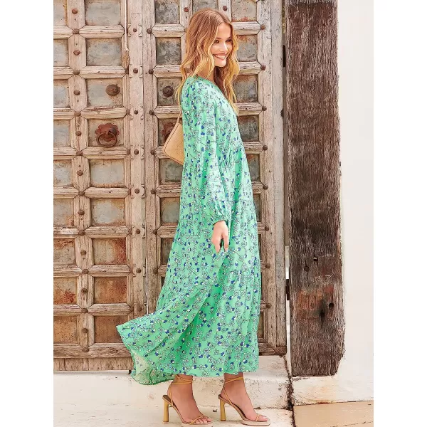 imageANRABESS Womens Boho Casual Loose Puff Long Sleeve Crewneck Asymmetric Tiered Beach Maxi Long DressFloral Green