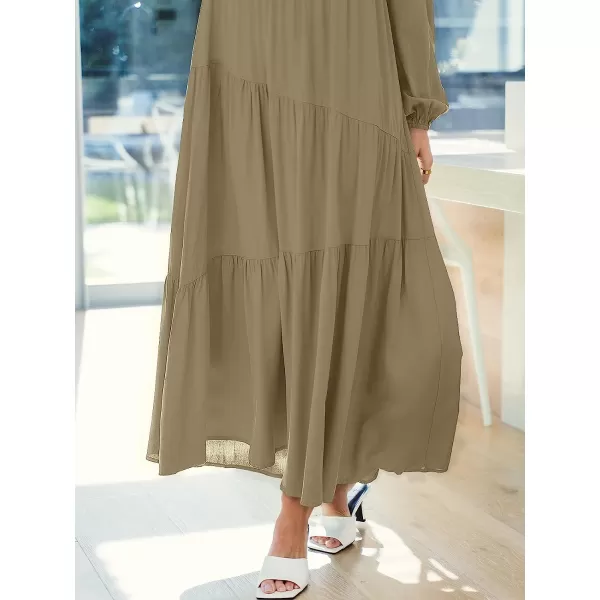 imageANRABESS Womens Boho Casual Loose Puff Long Sleeve Crewneck Asymmetric Tiered Beach Maxi Long DressKhaki
