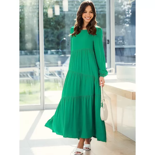 imageANRABESS Womens Boho Casual Loose Puff Long Sleeve Crewneck Asymmetric Tiered Beach Maxi Long DressLake