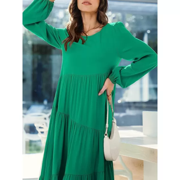 imageANRABESS Womens Boho Casual Loose Puff Long Sleeve Crewneck Asymmetric Tiered Beach Maxi Long DressLake
