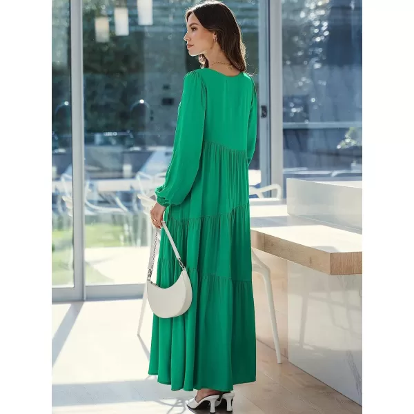 imageANRABESS Womens Boho Casual Loose Puff Long Sleeve Crewneck Asymmetric Tiered Beach Maxi Long DressLake