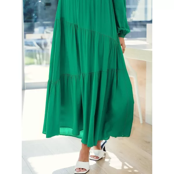 imageANRABESS Womens Boho Casual Loose Puff Long Sleeve Crewneck Asymmetric Tiered Beach Maxi Long DressLake