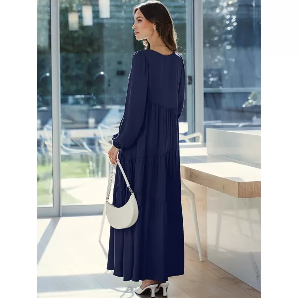 imageANRABESS Womens Boho Casual Loose Puff Long Sleeve Crewneck Asymmetric Tiered Beach Maxi Long DressNavy Blue