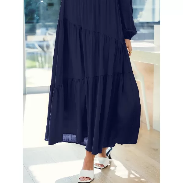 imageANRABESS Womens Boho Casual Loose Puff Long Sleeve Crewneck Asymmetric Tiered Beach Maxi Long DressNavy Blue