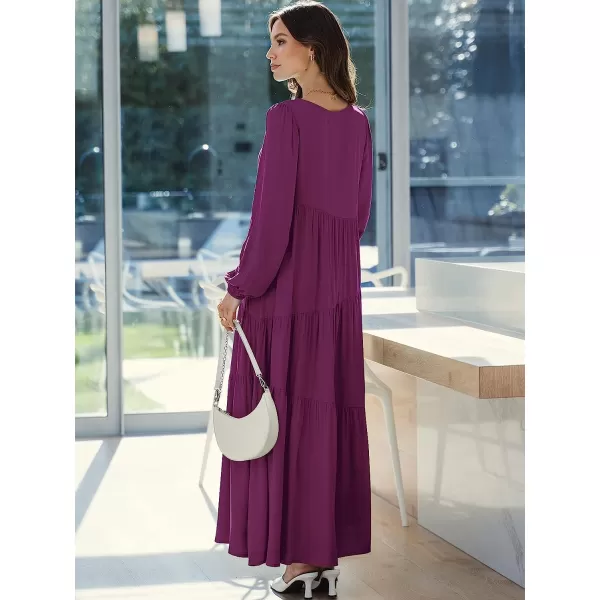 imageANRABESS Womens Boho Casual Loose Puff Long Sleeve Crewneck Asymmetric Tiered Beach Maxi Long DressPurple