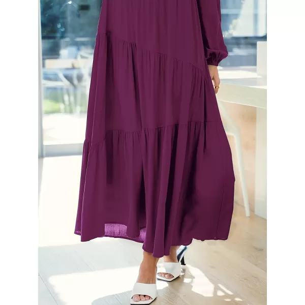 imageANRABESS Womens Boho Casual Loose Puff Long Sleeve Crewneck Asymmetric Tiered Beach Maxi Long DressPurple