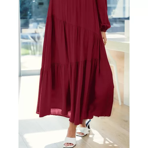 imageANRABESS Womens Boho Casual Loose Puff Long Sleeve Crewneck Asymmetric Tiered Beach Maxi Long DressRed