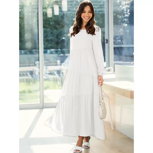 imageANRABESS Womens Boho Casual Loose Puff Long Sleeve Crewneck Asymmetric Tiered Beach Maxi Long DressWhite