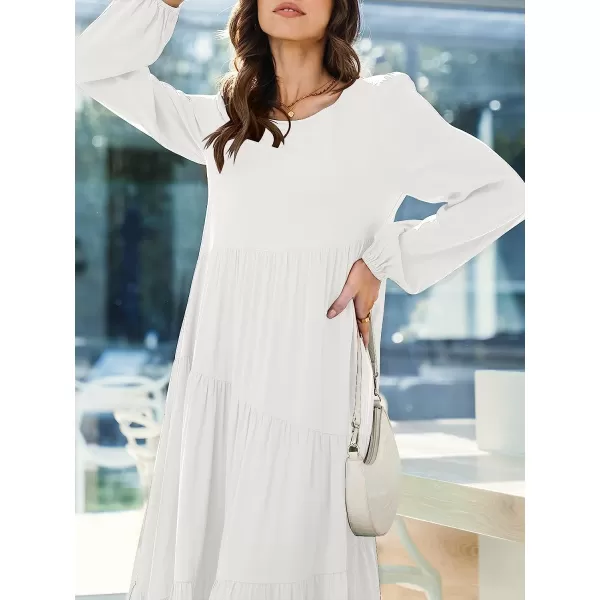 imageANRABESS Womens Boho Casual Loose Puff Long Sleeve Crewneck Asymmetric Tiered Beach Maxi Long DressWhite