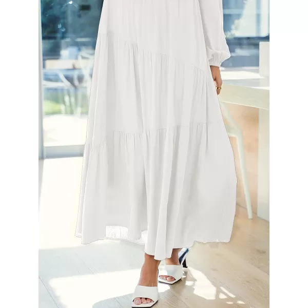 imageANRABESS Womens Boho Casual Loose Puff Long Sleeve Crewneck Asymmetric Tiered Beach Maxi Long DressWhite