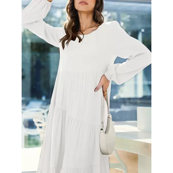imageANRABESS Womens Boho Casual Loose Puff Long Sleeve Crewneck Asymmetric Tiered Beach Maxi Long DressWhite