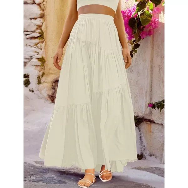 imageANRABESS Womens Boho Elastic High Waist Pleated ALine Flowy Swing Asymmetric Tiered Maxi Long Skirt Dress with PocketsApricort