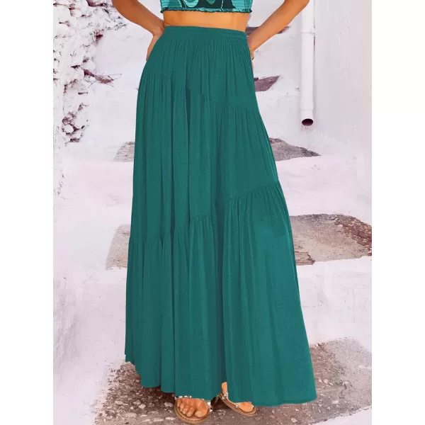 imageANRABESS Womens Boho Elastic High Waist Pleated ALine Flowy Swing Asymmetric Tiered Maxi Long Skirt Dress with PocketsLake