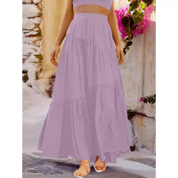 imageANRABESS Womens Boho Elastic High Waist Pleated ALine Flowy Swing Asymmetric Tiered Maxi Long Skirt Dress with PocketsPurple