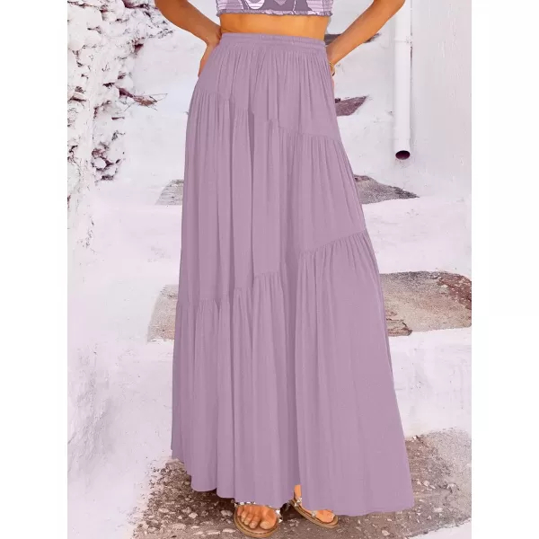 imageANRABESS Womens Boho Elastic High Waist Pleated ALine Flowy Swing Asymmetric Tiered Maxi Long Skirt Dress with PocketsPurple