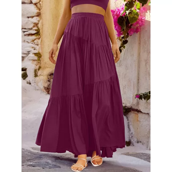 imageANRABESS Womens Boho Elastic High Waist Pleated ALine Flowy Swing Asymmetric Tiered Maxi Long Skirt Dress with PocketsRose