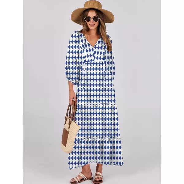 imageANRABESS Womens Boho Maxi Dresses 2024 Summer V Neck Puff Sleeve Casual Flowy Swing ALine Long Beach DressBlue