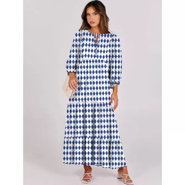 imageANRABESS Womens Boho Maxi Dresses 2024 Summer V Neck Puff Sleeve Casual Flowy Swing ALine Long Beach DressBlue