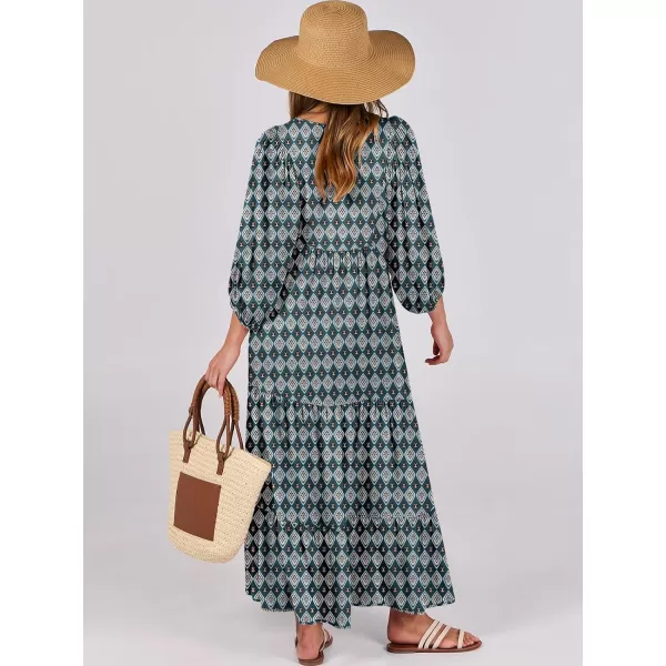 imageANRABESS Womens Boho Maxi Dresses 2024 Summer V Neck Puff Sleeve Casual Flowy Swing ALine Long Beach DressDark Green