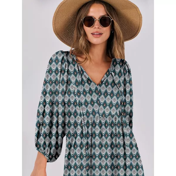 imageANRABESS Womens Boho Maxi Dresses 2024 Summer V Neck Puff Sleeve Casual Flowy Swing ALine Long Beach DressDark Green