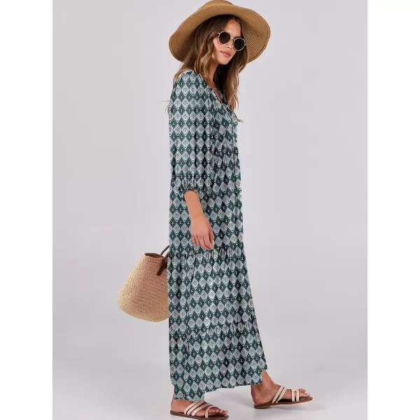 imageANRABESS Womens Boho Maxi Dresses 2024 Summer V Neck Puff Sleeve Casual Flowy Swing ALine Long Beach DressDark Green