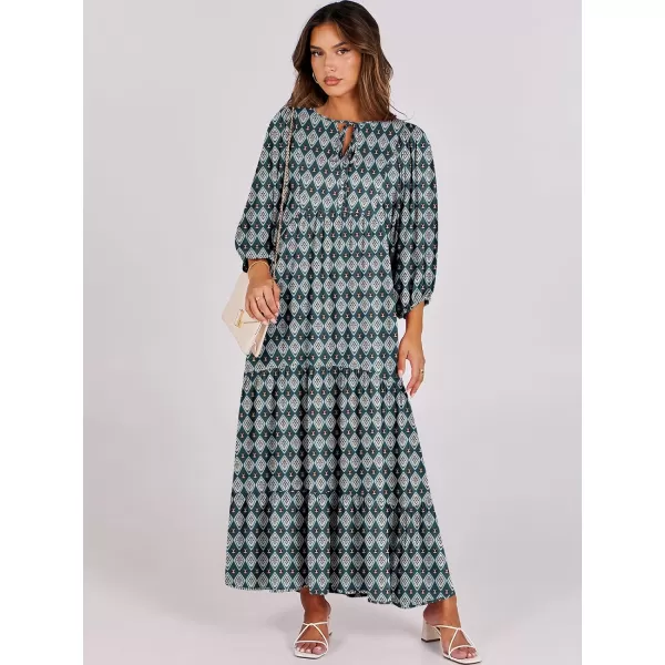imageANRABESS Womens Boho Maxi Dresses 2024 Summer V Neck Puff Sleeve Casual Flowy Swing ALine Long Beach DressDark Green