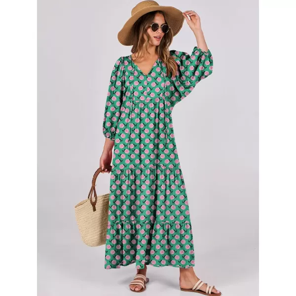 imageANRABESS Womens Boho Maxi Dresses 2024 Summer V Neck Puff Sleeve Casual Flowy Swing ALine Long Beach DressGreen