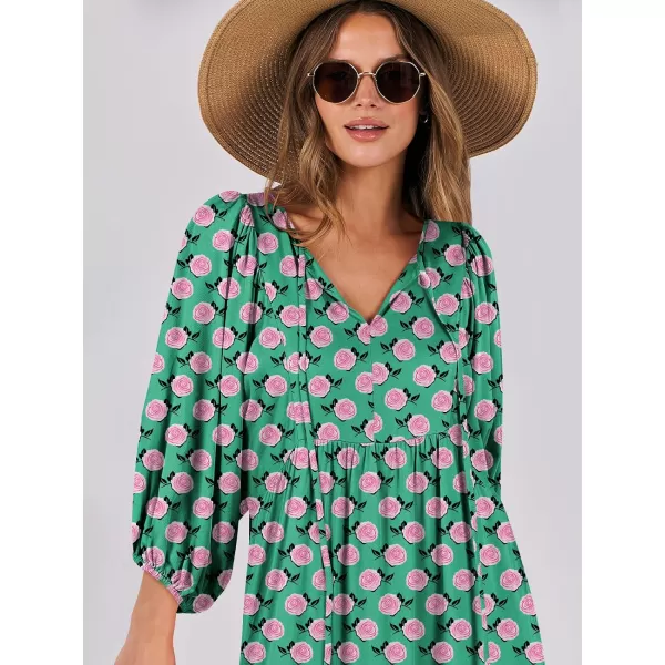 imageANRABESS Womens Boho Maxi Dresses 2024 Summer V Neck Puff Sleeve Casual Flowy Swing ALine Long Beach DressGreen