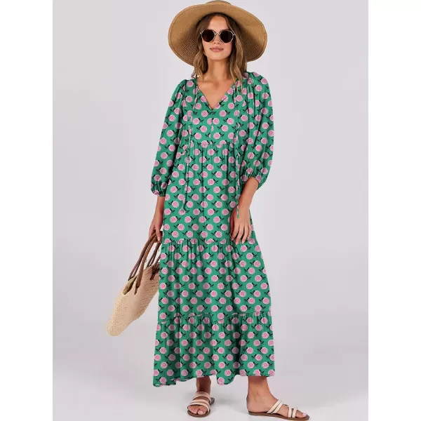 imageANRABESS Womens Boho Maxi Dresses 2024 Summer V Neck Puff Sleeve Casual Flowy Swing ALine Long Beach DressGreen