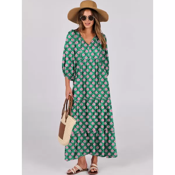 imageANRABESS Womens Boho Maxi Dresses 2024 Summer V Neck Puff Sleeve Casual Flowy Swing ALine Long Beach DressGreen