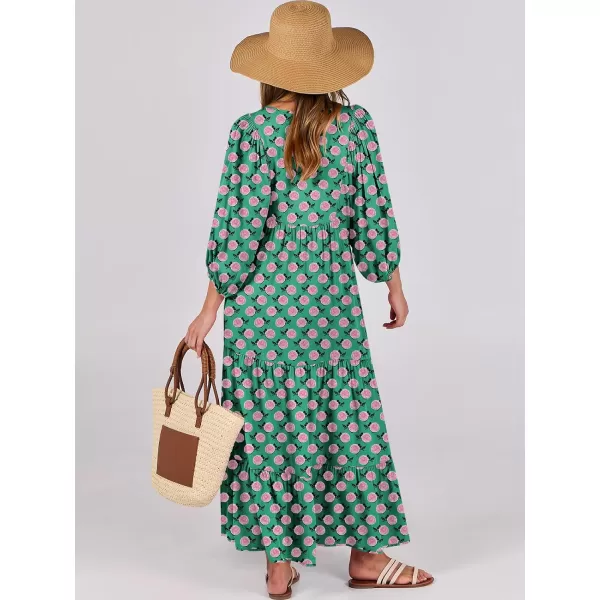 imageANRABESS Womens Boho Maxi Dresses 2024 Summer V Neck Puff Sleeve Casual Flowy Swing ALine Long Beach DressGreen