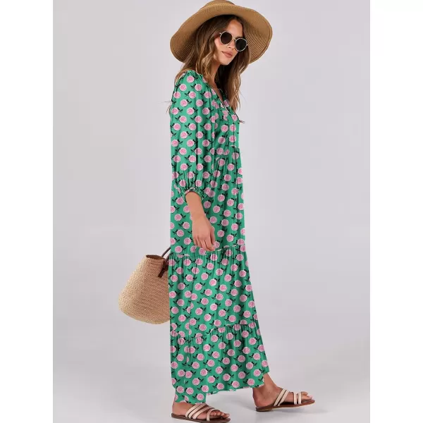 imageANRABESS Womens Boho Maxi Dresses 2024 Summer V Neck Puff Sleeve Casual Flowy Swing ALine Long Beach DressGreen