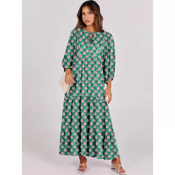 imageANRABESS Womens Boho Maxi Dresses 2024 Summer V Neck Puff Sleeve Casual Flowy Swing ALine Long Beach DressGreen