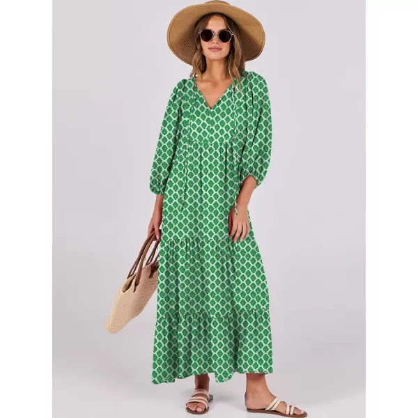 imageANRABESS Womens Boho Maxi Dresses 2024 Summer V Neck Puff Sleeve Casual Flowy Swing ALine Long Beach DressLight Green