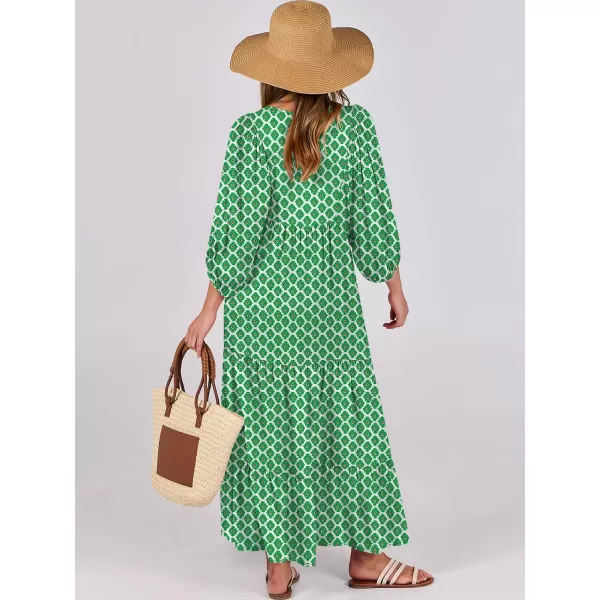 imageANRABESS Womens Boho Maxi Dresses 2024 Summer V Neck Puff Sleeve Casual Flowy Swing ALine Long Beach DressLight Green