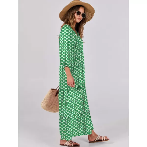 imageANRABESS Womens Boho Maxi Dresses 2024 Summer V Neck Puff Sleeve Casual Flowy Swing ALine Long Beach DressLight Green