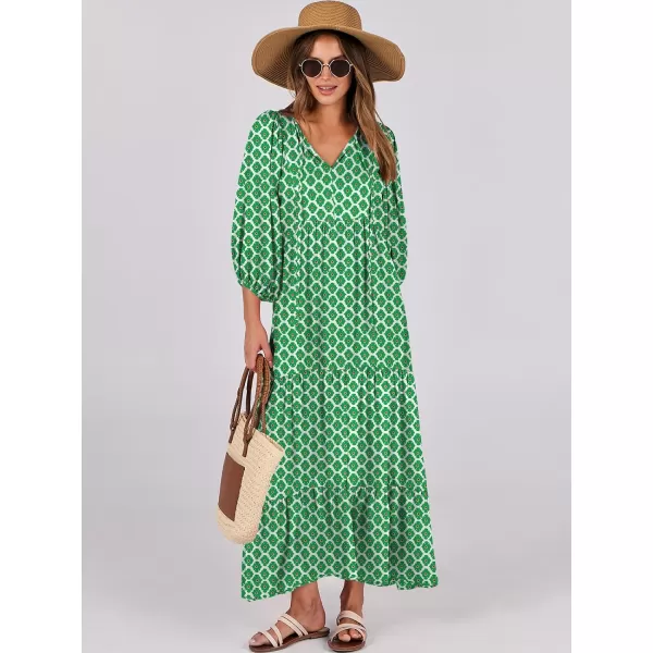 imageANRABESS Womens Boho Maxi Dresses 2024 Summer V Neck Puff Sleeve Casual Flowy Swing ALine Long Beach DressLight Green