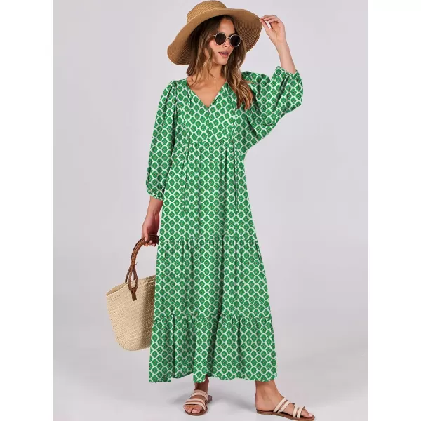 imageANRABESS Womens Boho Maxi Dresses 2024 Summer V Neck Puff Sleeve Casual Flowy Swing ALine Long Beach DressLight Green