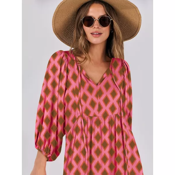 imageANRABESS Womens Boho Maxi Dresses 2024 Summer V Neck Puff Sleeve Casual Flowy Swing ALine Long Beach DressPink