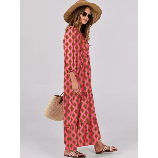 imageANRABESS Womens Boho Maxi Dresses 2024 Summer V Neck Puff Sleeve Casual Flowy Swing ALine Long Beach DressPink