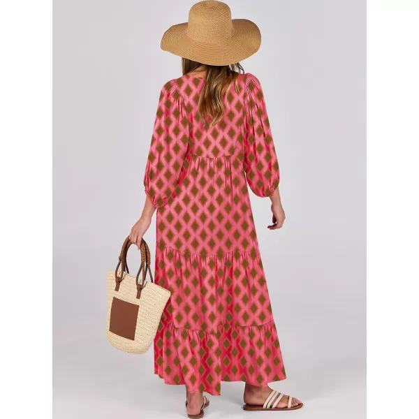 imageANRABESS Womens Boho Maxi Dresses 2024 Summer V Neck Puff Sleeve Casual Flowy Swing ALine Long Beach DressPink