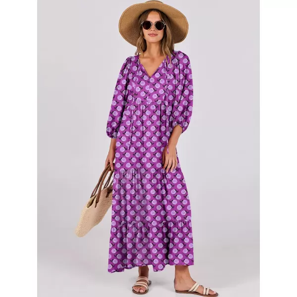 imageANRABESS Womens Boho Maxi Dresses 2024 Summer V Neck Puff Sleeve Casual Flowy Swing ALine Long Beach DressPurple