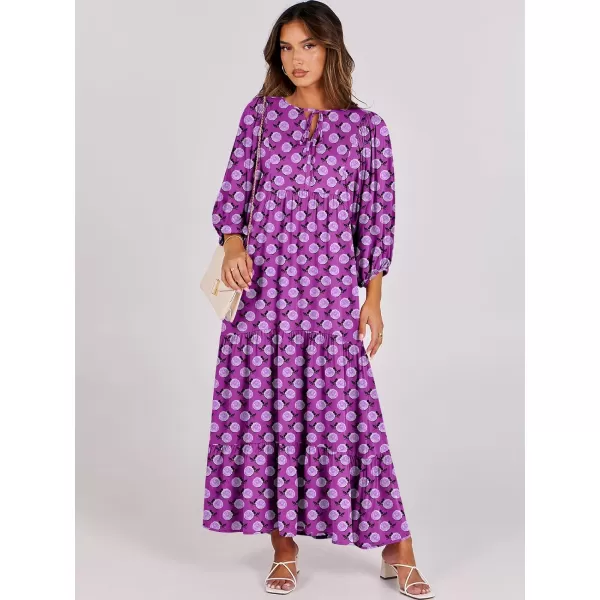imageANRABESS Womens Boho Maxi Dresses 2024 Summer V Neck Puff Sleeve Casual Flowy Swing ALine Long Beach DressPurple