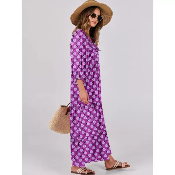 imageANRABESS Womens Boho Maxi Dresses 2024 Summer V Neck Puff Sleeve Casual Flowy Swing ALine Long Beach DressPurple