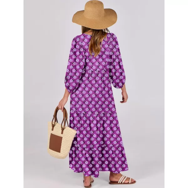 imageANRABESS Womens Boho Maxi Dresses 2024 Summer V Neck Puff Sleeve Casual Flowy Swing ALine Long Beach DressPurple