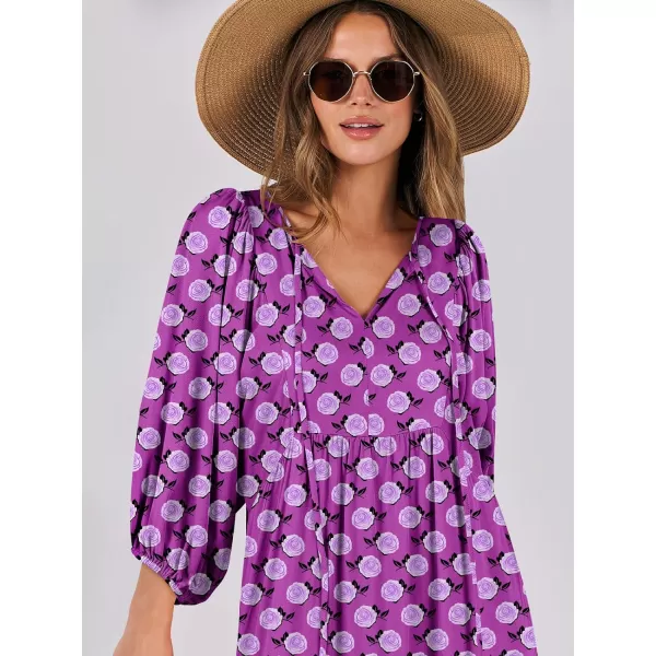 imageANRABESS Womens Boho Maxi Dresses 2024 Summer V Neck Puff Sleeve Casual Flowy Swing ALine Long Beach DressPurple