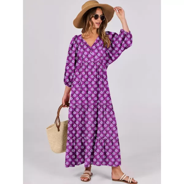 imageANRABESS Womens Boho Maxi Dresses 2024 Summer V Neck Puff Sleeve Casual Flowy Swing ALine Long Beach DressPurple