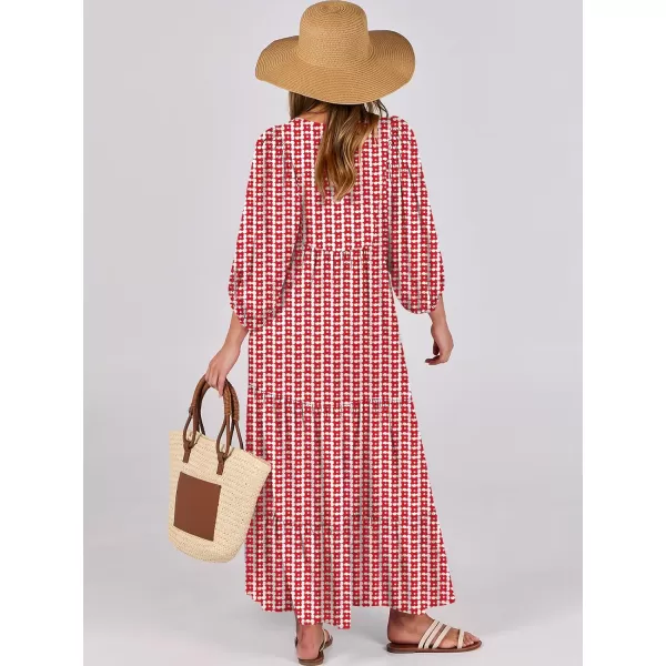 imageANRABESS Womens Boho Maxi Dresses 2024 Summer V Neck Puff Sleeve Casual Flowy Swing ALine Long Beach DressRed Floral