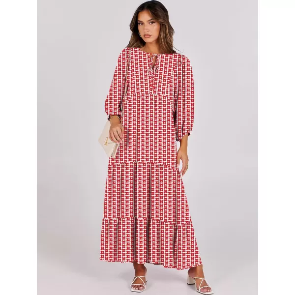 imageANRABESS Womens Boho Maxi Dresses 2024 Summer V Neck Puff Sleeve Casual Flowy Swing ALine Long Beach DressRed Floral
