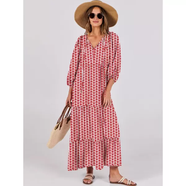 imageANRABESS Womens Boho Maxi Dresses 2024 Summer V Neck Puff Sleeve Casual Flowy Swing ALine Long Beach DressRed Floral